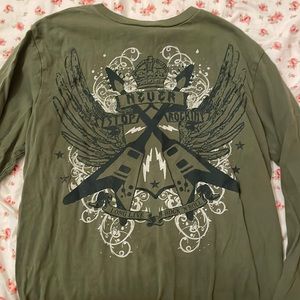 Army green kids guitar shirt.